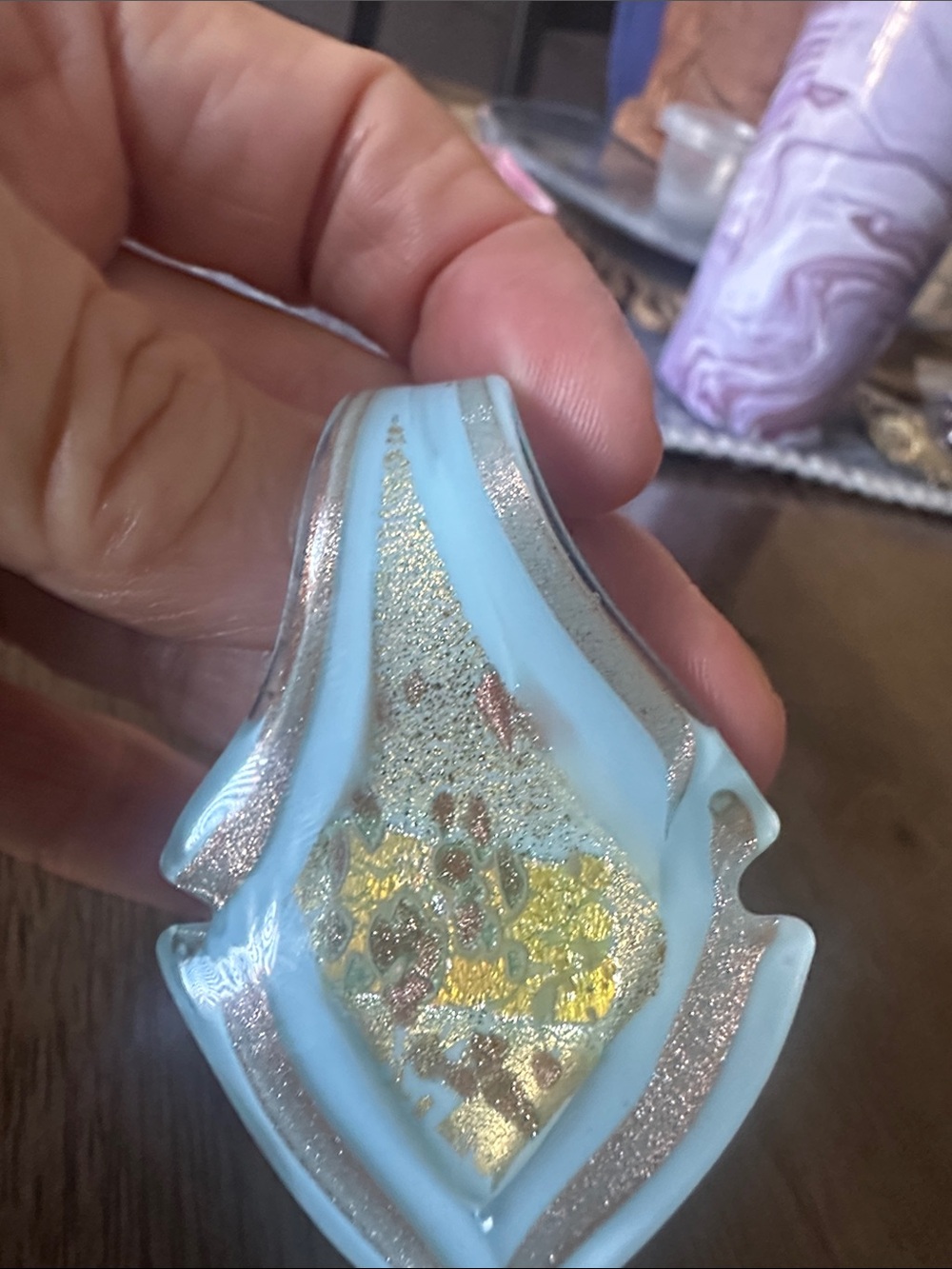 Light Blue Glass pendant with Gold and Silver Accents